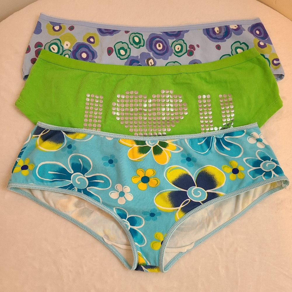 Y2K Vintage 3pk Colorful Graphic Cotton Hipster Panties Size M